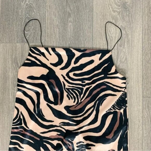 Zara Tiger Animal Print Cowl Neck Satin Slip Mini Dress Size Medium Brown Tan - Picture 10 of 16